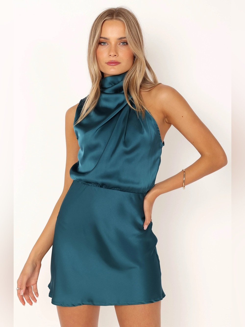 Petal & Pub Anabelle Halter Neck Mini Dress Teal Medium Minimalist Cocktail